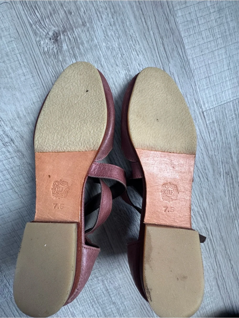 Scalloped Cross-Strap Leather Flats in Brown
